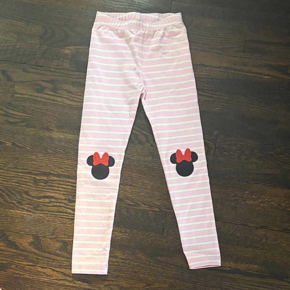 Hanna Andersson Disney Pink and White Striped Leggings with Minnie Mouse